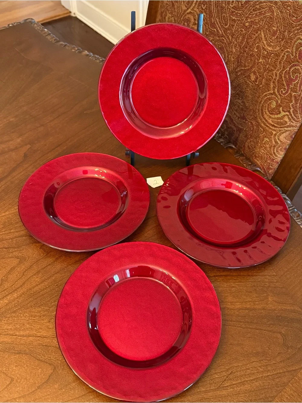 Set of 4 Vintage Pier 1 Imports Ruby Red 8.25” Glass Salad / Dessert Plates - #2